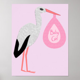 Söt Rosa Flicka Stork Poster