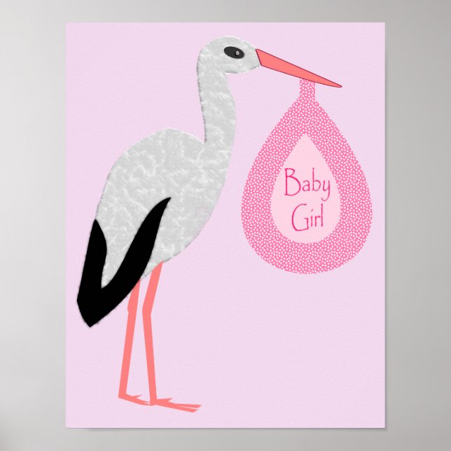 Söt Rosa Flicka Stork Poster (Framsidan)
