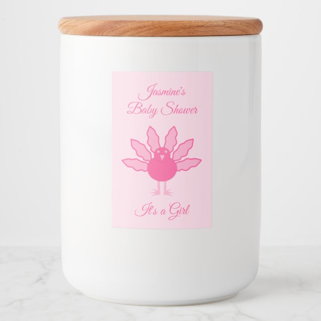 Söt Rosa Flicka Thanksgiving Turkiet Anpassningsba Mat Etikett (Framsida)