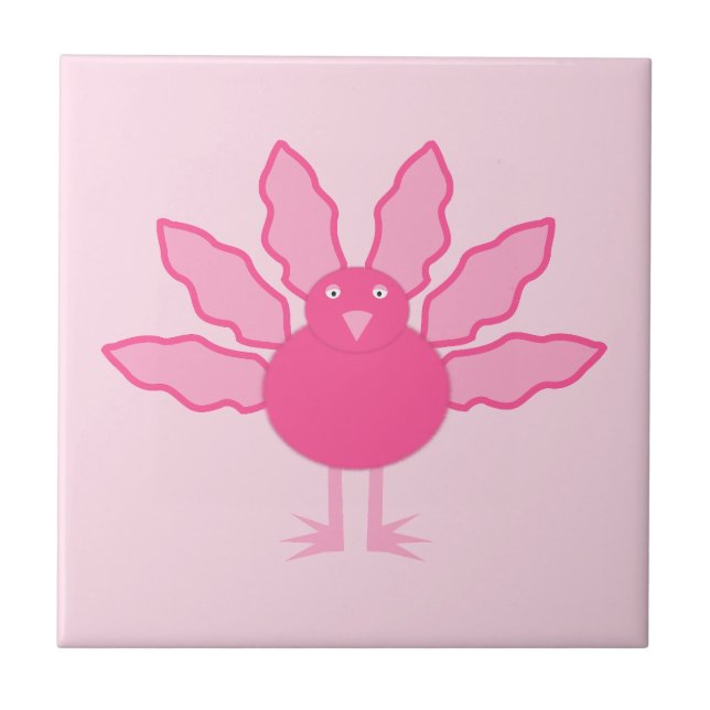Söt Rosa Flicka Thanksgiving Turkiet Kakelplatta (Framsidan)