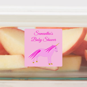 Söt Rosa Flicka Unicorn Anpassningsbar Baby Shower Klistermärke