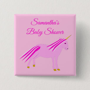 Söt Rosa Flicka Unicorn Anpassningsbar Baby Shower Knapp