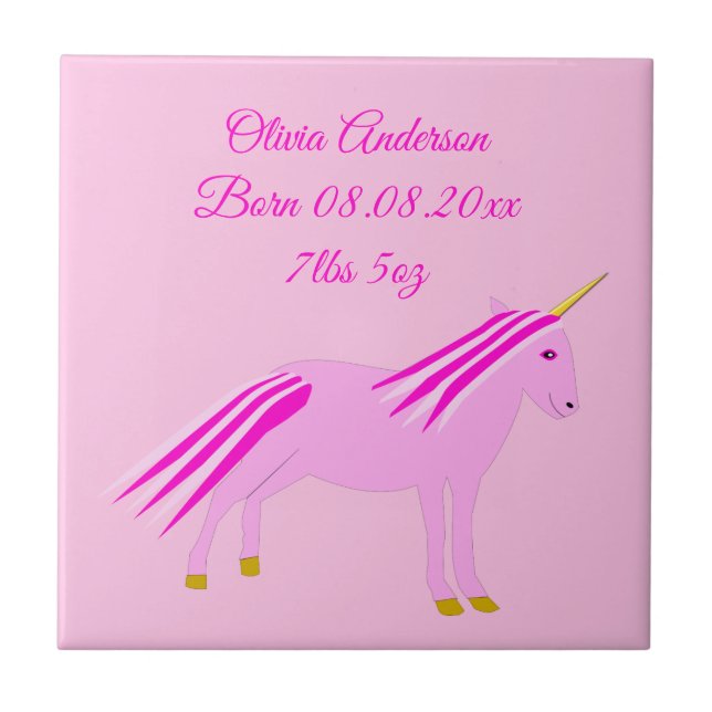 Söt Rosa Flicka Unicorn Anpassningsbar Birance Kakelplatta (Framsidan)