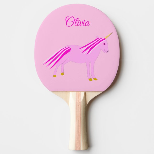 Söt Rosa Flicka Unicorn Anpassningsbar Pingisracket (Framsidan)