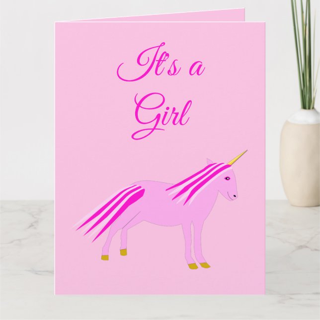 Söt Rosa Flicka Unicorn Gender Reveal Kort (Framsida)