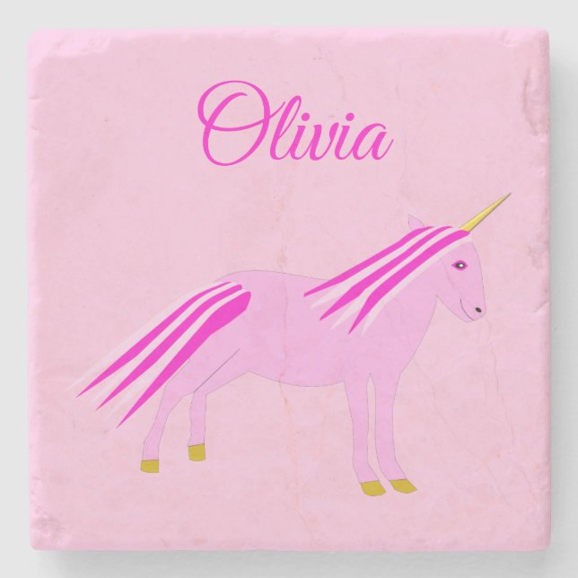 Söt Rosa Flicka Unicorn-namn Stenunderlägg (Framsidan)