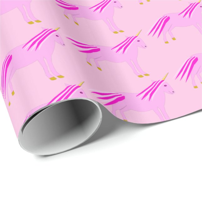 Söt Rosa Flicka Unicorn Patterned Presentpapper (Rullad Hörn)