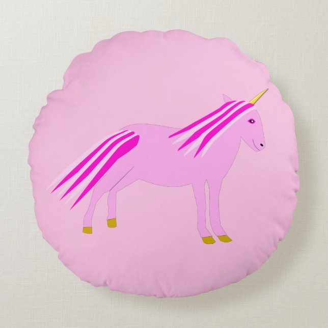 Söt Rosa Flicka Unicorn Rund Kudde (Framsidan)