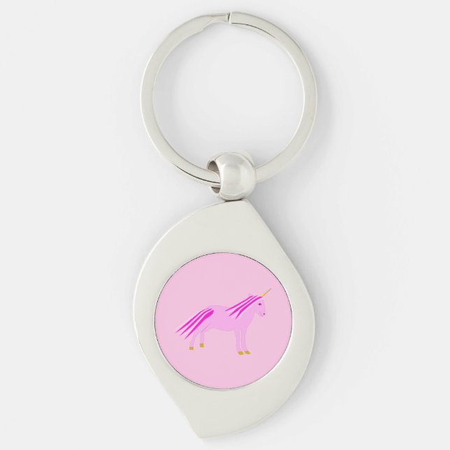 Söt Rosa Flicka Unicorn Swirl Silverfärgad Nyckelring (Framsidan)