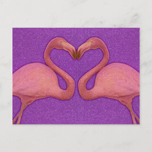 Söt Rosa Flickig Glitter Flamingo Hjärt Vykort