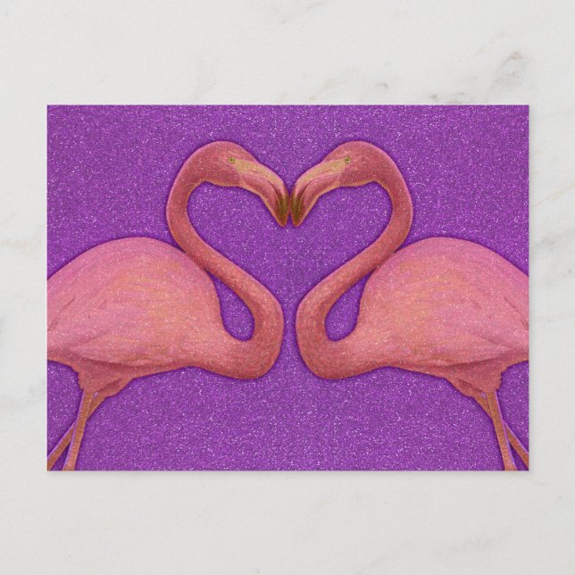 Söt Rosa Flickig Glitter Flamingo Hjärt Vykort (Framsida)