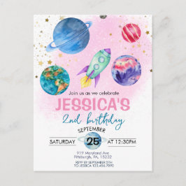 Söt Rosa Flicktema Party Astronaut Födelsedag Vykort