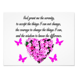 SÖT ROSA FLOWER AND BUTTERFLY SERENITY PRAYER FOTOTRYCK