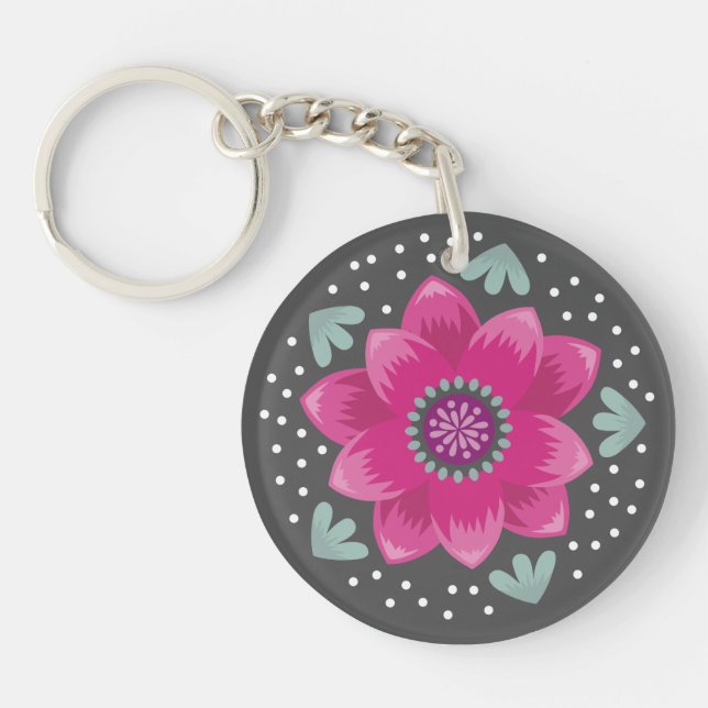Söt Rosa Flower Keychain (Framsidan)