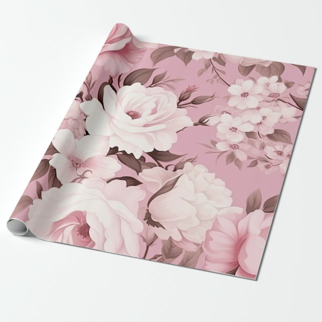 Söt Rosa Flower Mönster Presentpapper (Utrullad)