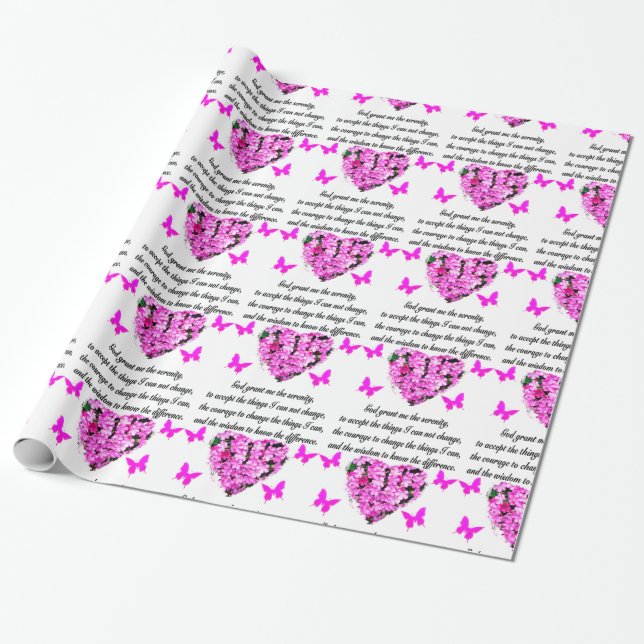 SÖT ROSA FLOWER OCH BUTTRYCKSSERENHET PRAYER PRESENTPAPPER (Utrullad)