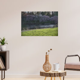 Söt Rosa Flowered Träd Pond Poster