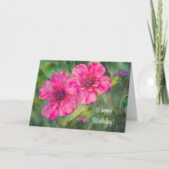 Söt Rosa Flowers Art Birthday Card Kort (Framsida)