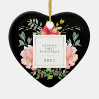 Söt Rosa Flowers Babys Första jul på Black