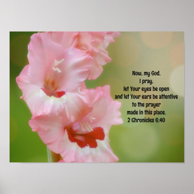 Söt Rosa Flowers Bible Verse Prayer Art Poster (Framsidan)