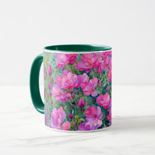 Söt Rosa Flowers Blommigt Art Mugg Kopp