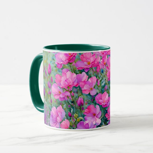 Söt Rosa Flowers Blommigt Art Mugg Kopp (Framsida vänster)