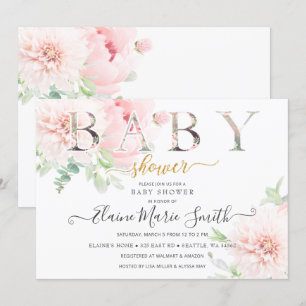 Söt Rosa Flowers Blommigt Girl Baby Shower Inbjudningar