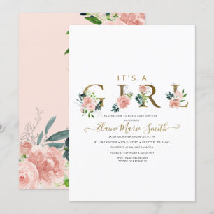 Söt Rosa Flowers Blommigt Girl Baby Shower Invita Inbjudningar