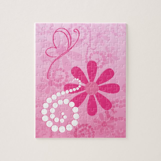 Söt Rosa Flowers Cute Retro Daisy Mönster Pussel (Vertikal)