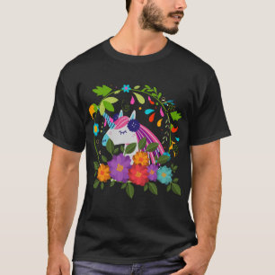 Söt Rosa Flowers Cute Unicorn God jul T Shirt