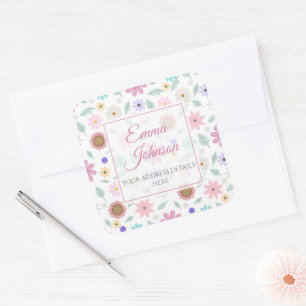 Söt Rosa Flowers Groovy Retro Design Fyrkantigt Klistermärke
