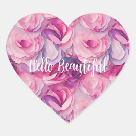 Söt Rosa Flowers Hjärtformat Klistermärke