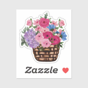 Söt Rosa Flowers i Wicker Basket Klistermärken
