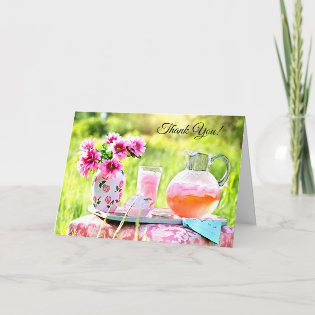 Söt Rosa Flowers och jordgubbsbergsdryck Kort (Framsida)