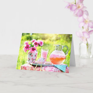 Söt Rosa Flowers och jordgubbsbergsdryck Kort