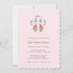 Söt Rosa Flowers och Kor Baptism Inbjudningar