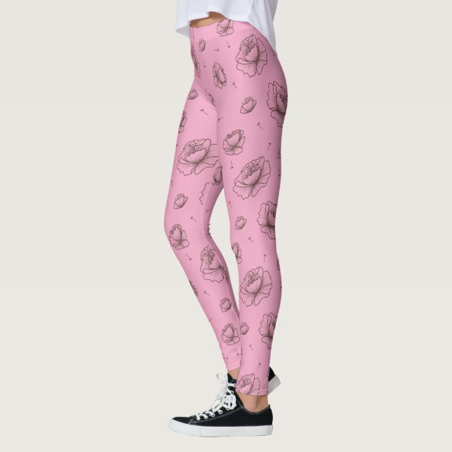 Söt Rosa Flowers och Petals Mönster Leggings (Vänster)