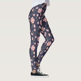 Söt Rosa Flowers på flottan Leggings