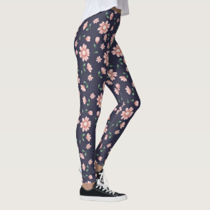 Söt Rosa Flowers på flottan Leggings