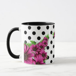 Söt Rosa Flowers Polka Dot Mugg