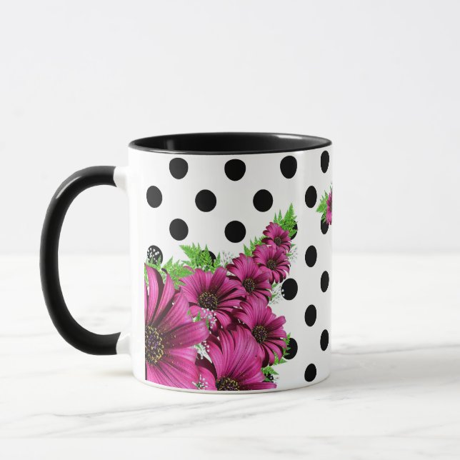 Söt Rosa Flowers Polka Dot Mugg (Vänster)