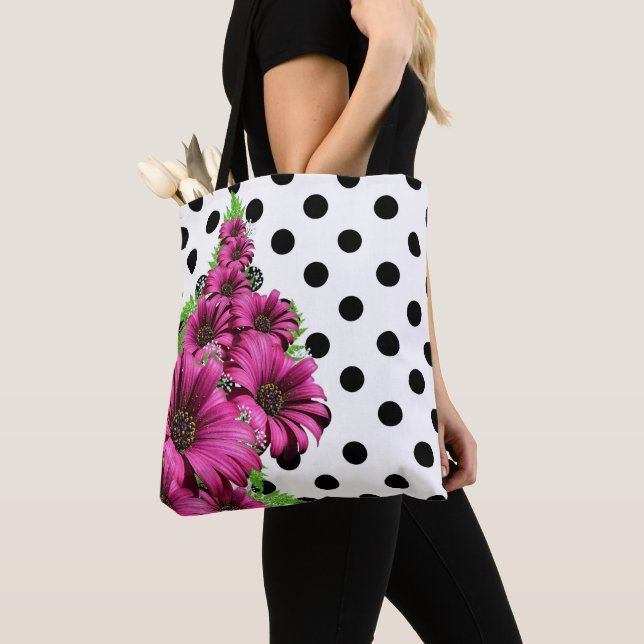 Söt Rosa Flowers Polka Dot Tygkasse (Närbild)