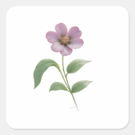 SÖT ROSA FLOWERS STICKER FYRKANTIGT KLISTERMÄRKE