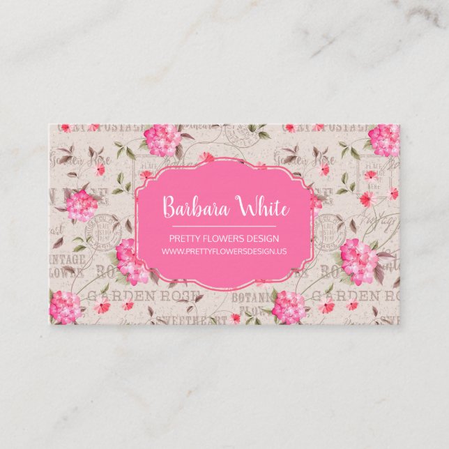 Söt Rosa Flowers - Vintage Affärskort Visitkort (Framsida)