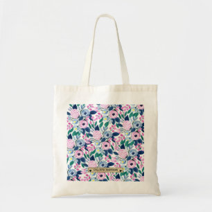 Söt Rosa Flowers Watercolor Guld Monogram Tygkasse