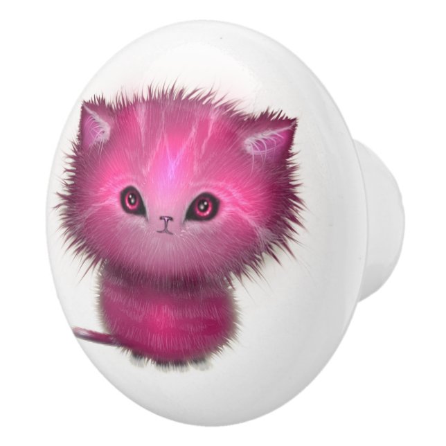 Söt Rosa Fluffig Kattunge Katt Knopp (Höger)