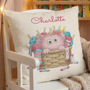 Söt rosa fluffig strumpocksmonster barn design kudde