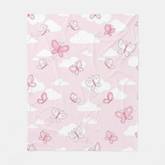 Söt rosa flygande fjäril & moln baby fleecefilt