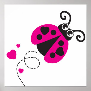 Söt rosa flygande nyckelpiga barnkammaraffisch poster