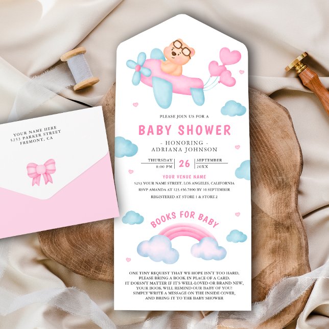 Söt Rosa Flygplansflicka Teddybjörn Baby Shower (Skapare uppladdad)
